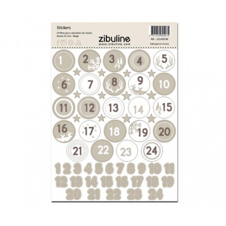 Stickers - Chiffres calendrier de l'avent - Beige